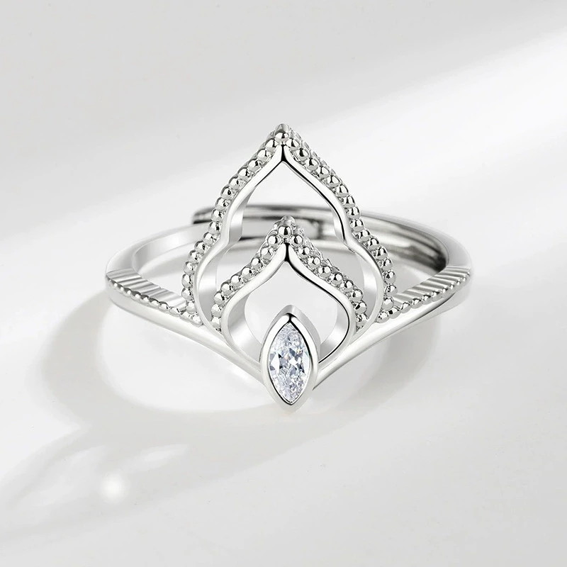 Customizable Flame Shape Open Rings Copper Hollow Rhinestone Ring for Women Wholesale