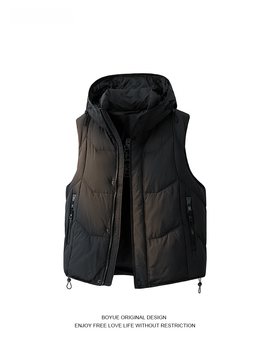 

Boyue Men's Hooded down Vest Warm Functional Sle Fce Jaet Youth Casual Wear Polyester Material Winter Outerwear