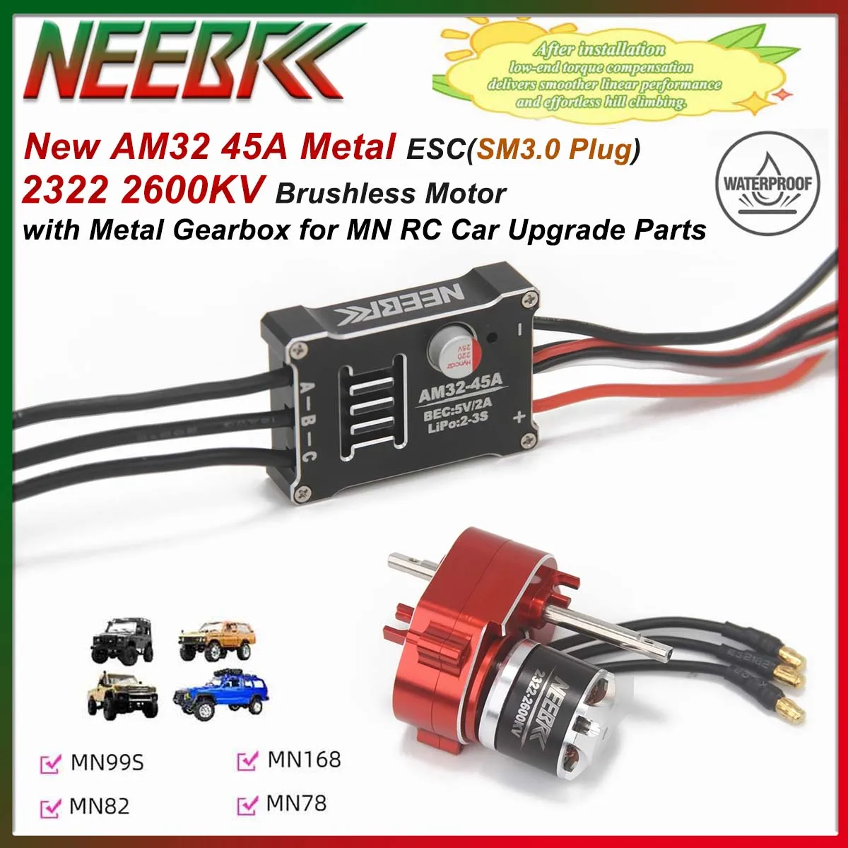 

NEEBRC 2322 2600KV Outrunner Бесщеточный двигатель AM32 45A Металлический ESC с металлической коробкой передач для MN82 MN99S MN168 MN78 MN Деталь для обновления радиоуправляемого автомобиля