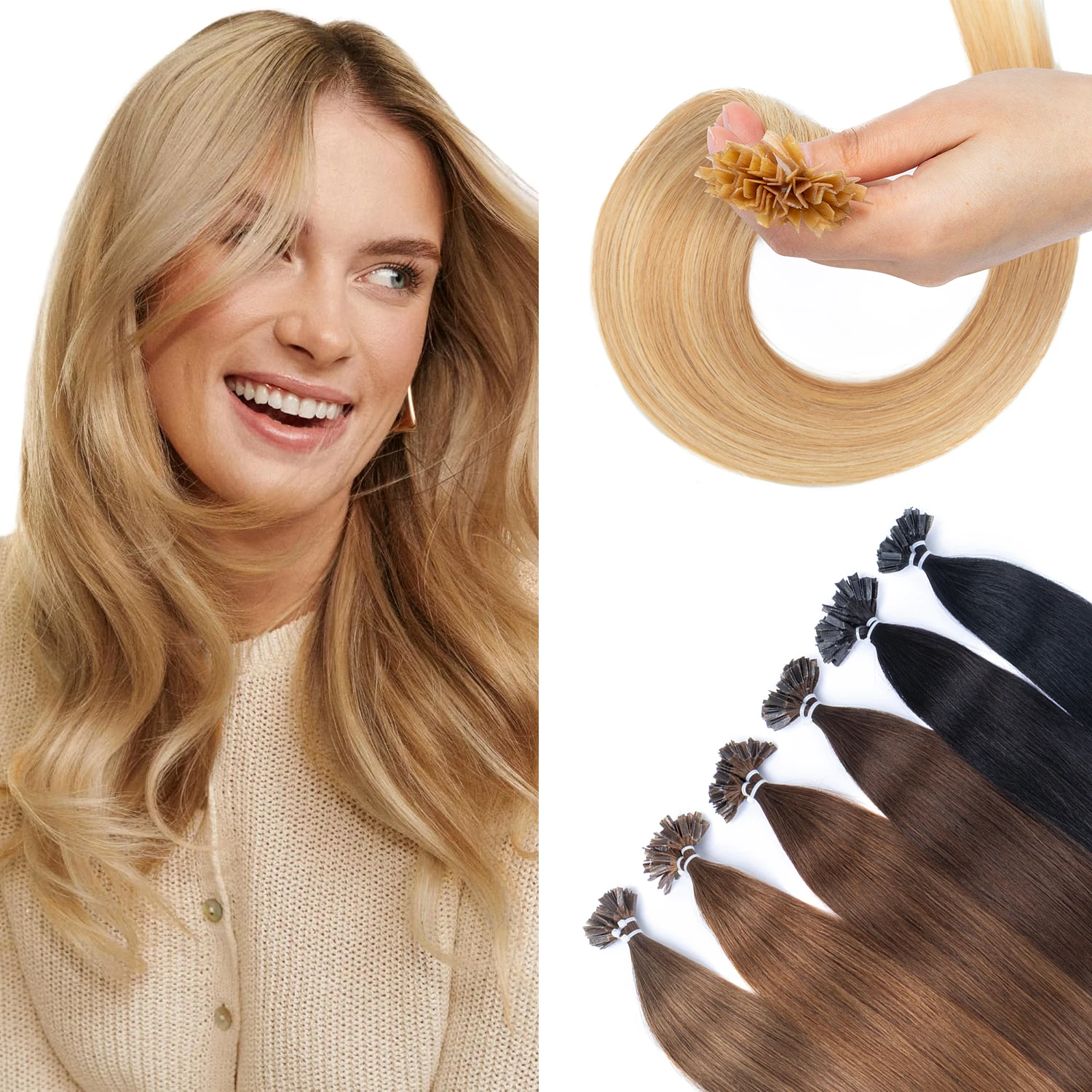 

K Tip Hair Extensions 100% Real Human Hair Keratin Pre Bonded Hot Fusion Nail Tip Balayage Natural Silky Straight Extensions 30G
