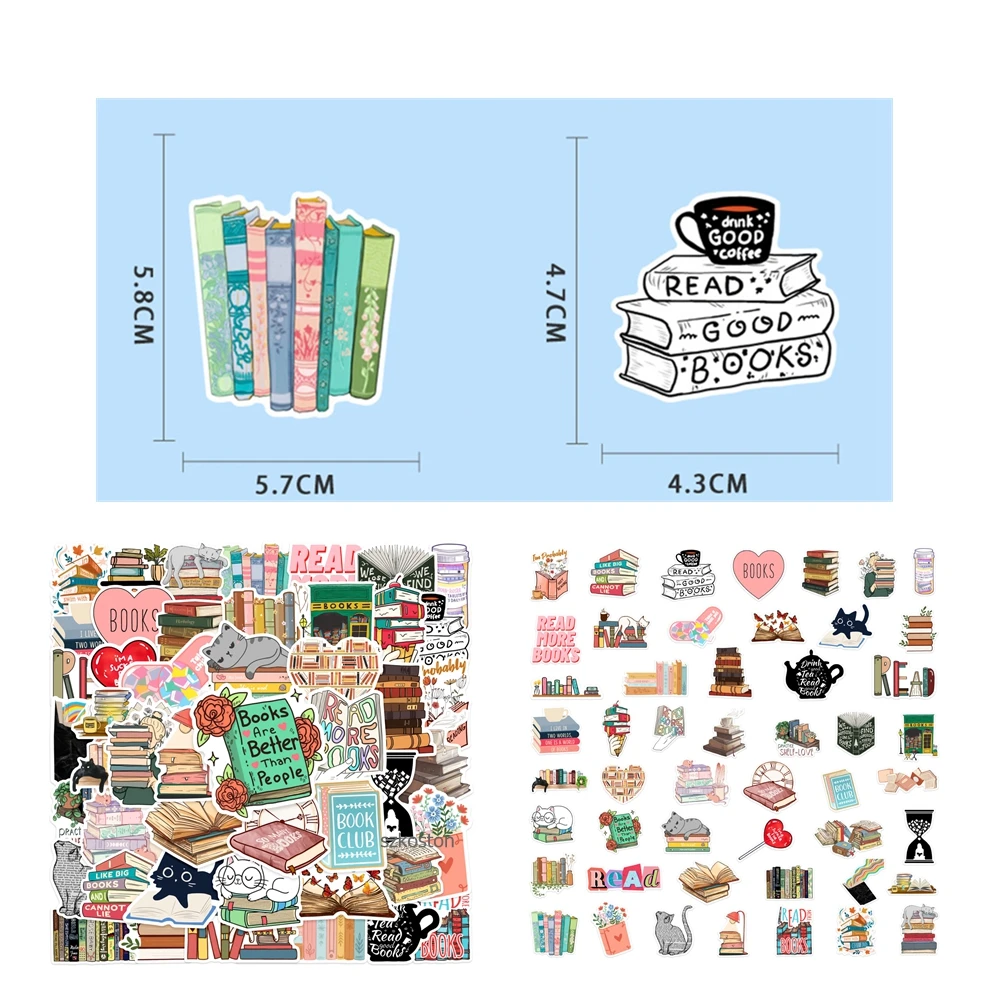100/50PCS Cartoon Animal Reading Adesivo in PVC per bambini Decorazione estetica Scrapbooking Materiale scolastico di cancelleria per bambini