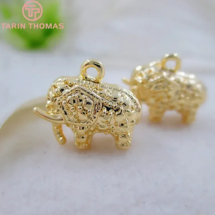 (1782)4PCS 13x12MM 24K Gold Color Plated Elephant Necklace Pendants Charms for DIY Jewelry Making Finding Accessories