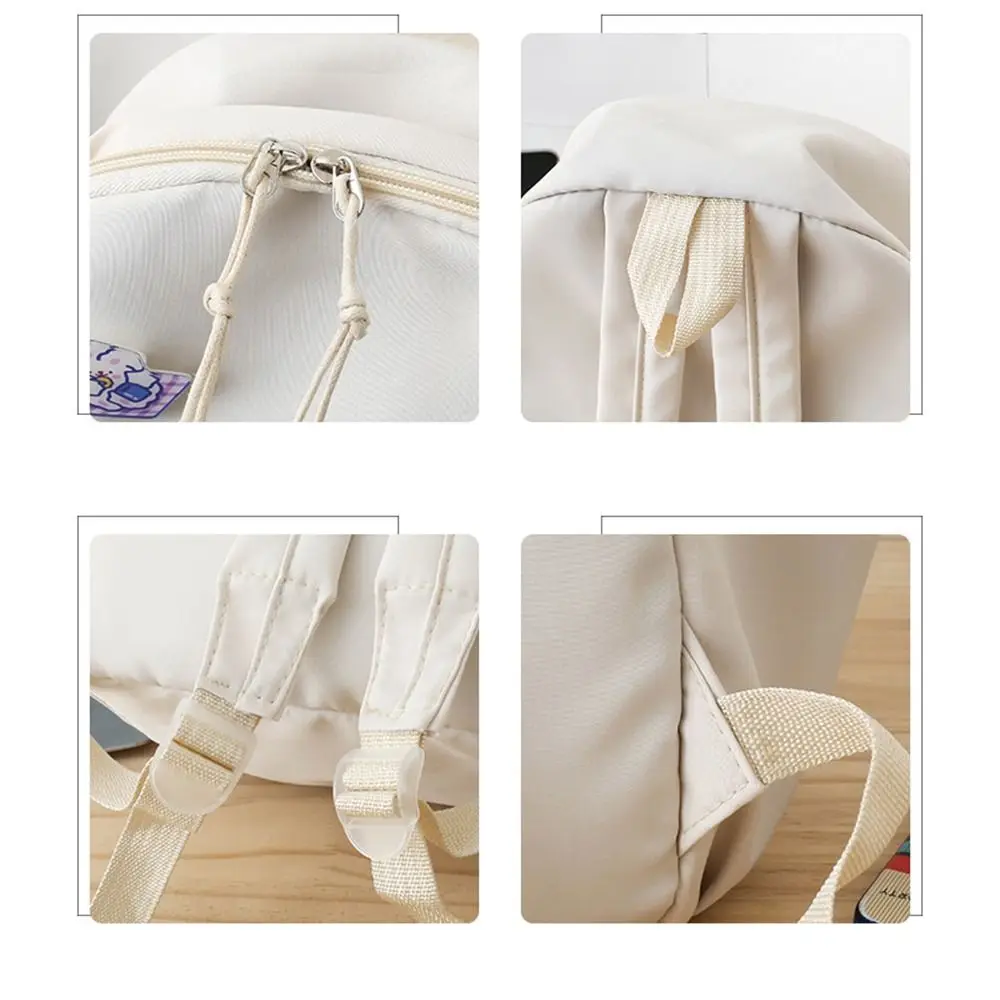 

Bear Pendant Solid Color Backpack Large Capacity Korean Style Students School Bag Badge Storage Bag Shoulder Bag