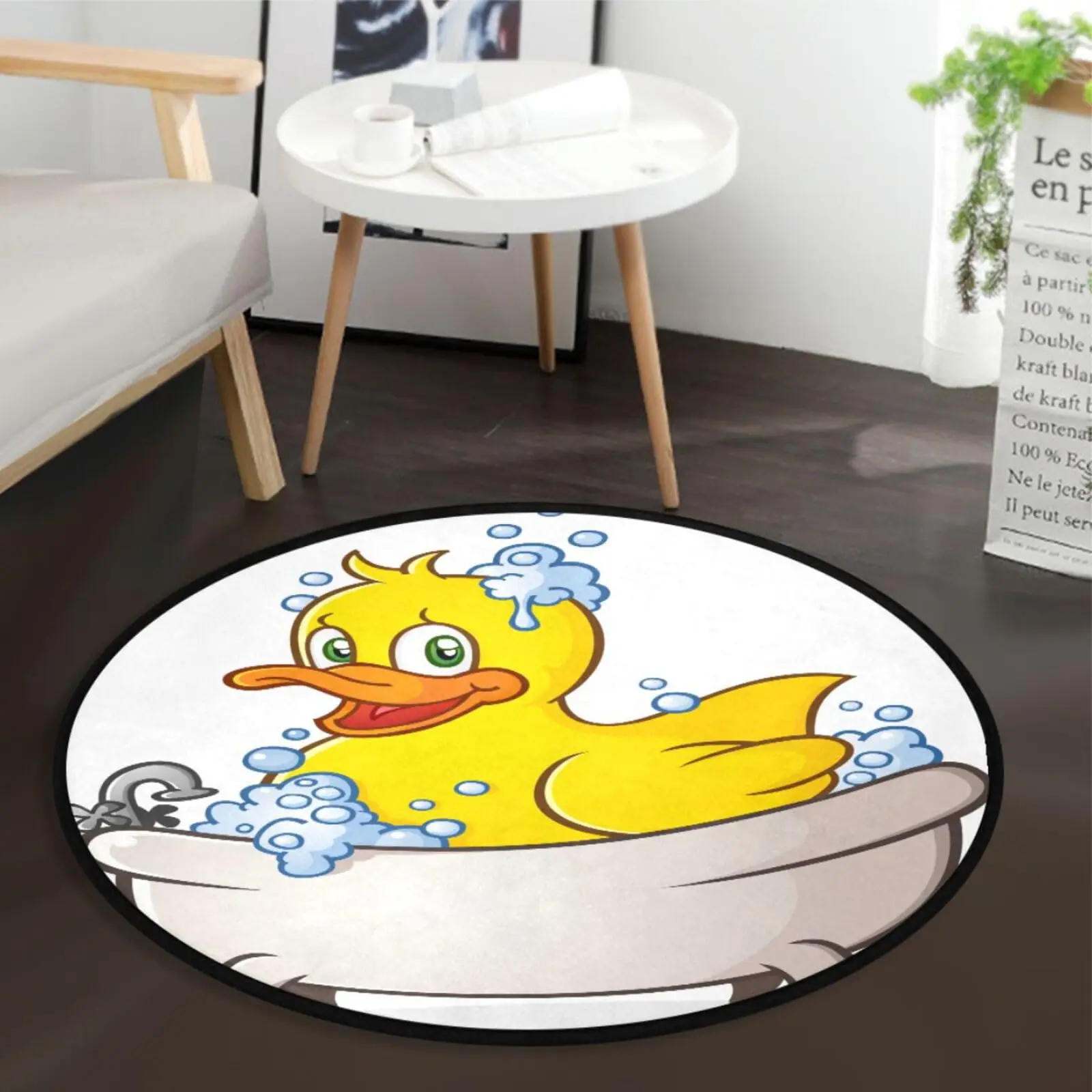 Cute Rubber Duck Round Carpet Cartoon Animal Circle Rug Kids Playroom Bedroom Living Room Balcony Floor Mat Home Decor Doormat