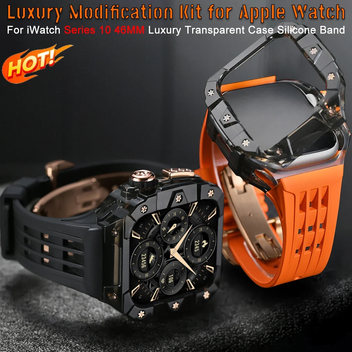 Luxury Transparent Case for Apple Watch Series 10 46mm Mod Kit Stainless Steel Buckle Band for iWatch S10 46MM DIY Modification