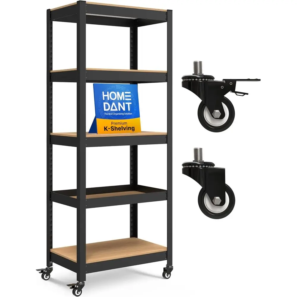 

Металлическая 5-ярусная тележка-стеллаж на колесиках, 24,4 дюйма, усиленная, с ламинированными колесами, регулируемая, для хранения