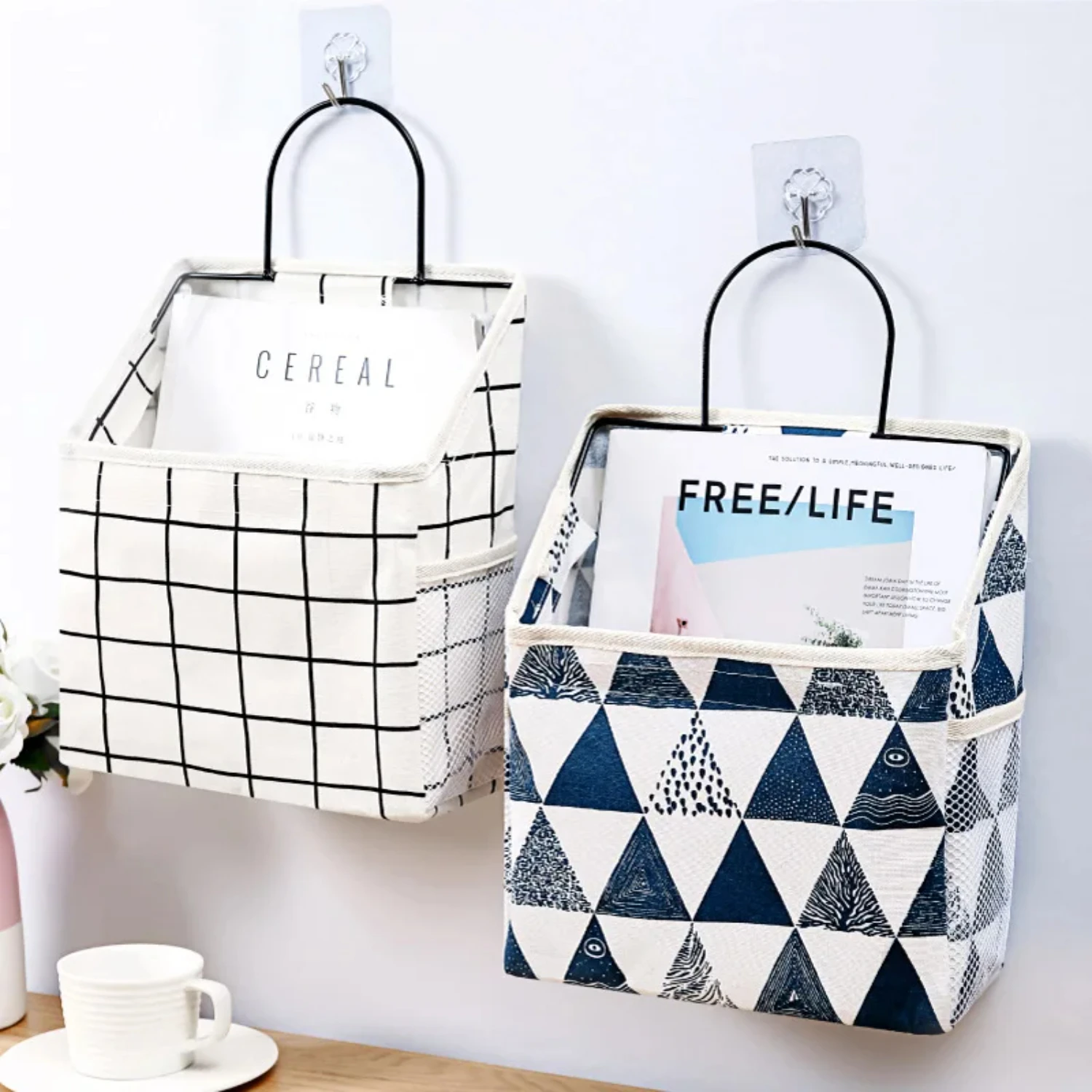 Dormitory Wall Hanging  Bag Wall Door Wardrobe Table Top Fabric Cotton Linen Organizer Basket  Books CD Magazine