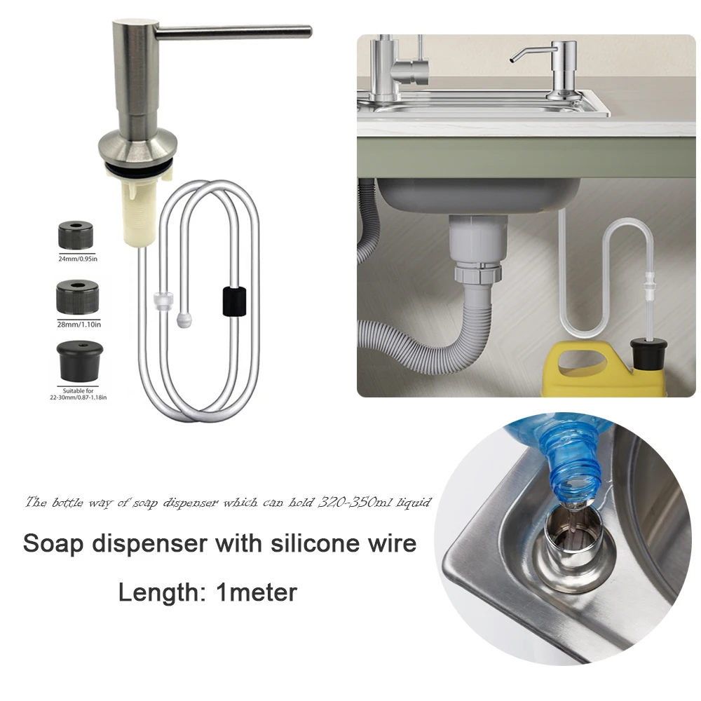 Brass Kitchen Sink Liquid Soap Dispenser Built-In Lotion Pump Head 1meter Extension Silicone Tube Kit Dish Wash Detergent Holder