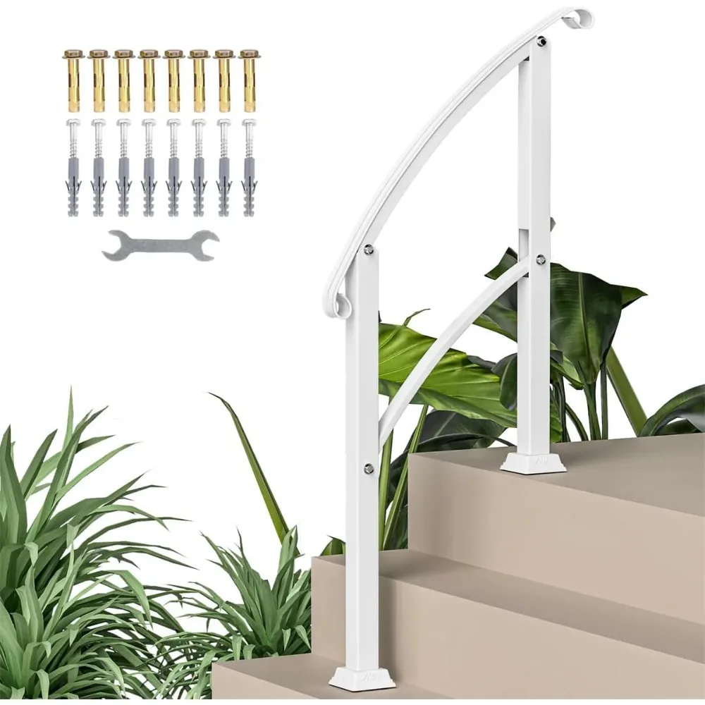 

2 Pack 3 Step Handrails for Outdoor Steps, Wrought Iron Stair Railing, Metal Hand Railing with Installation Kit, Staircase Handr