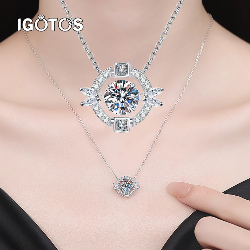 

IGOTOS 1CT Moissanite Pendant Necklace for Women GRA Certified 925 Sterling Silver Lab Diamond Neck Chain Party Jewelry Gifts