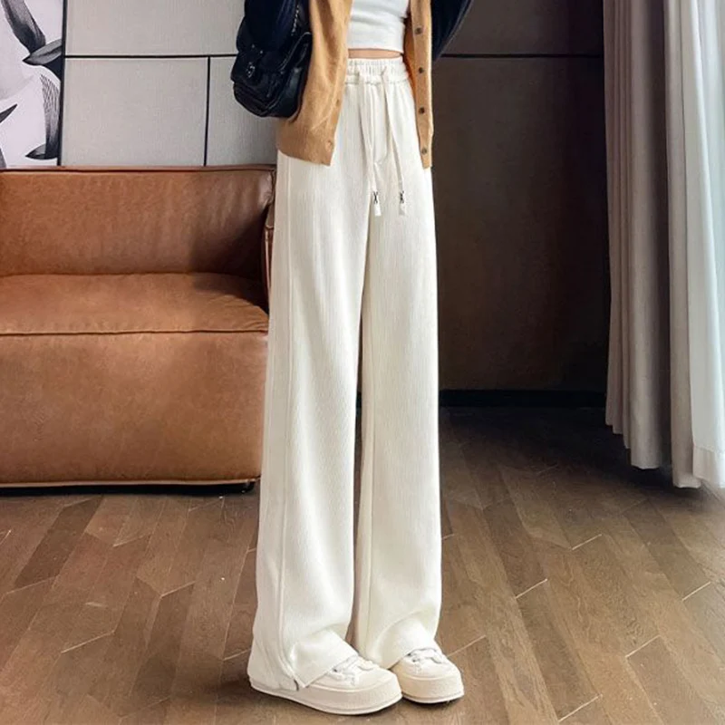 กางเกงขายาวทรงตรงเอวสูงผูกเชือกสไตล์คลาสสิกสำหรับผู้หญิง ลดราคา