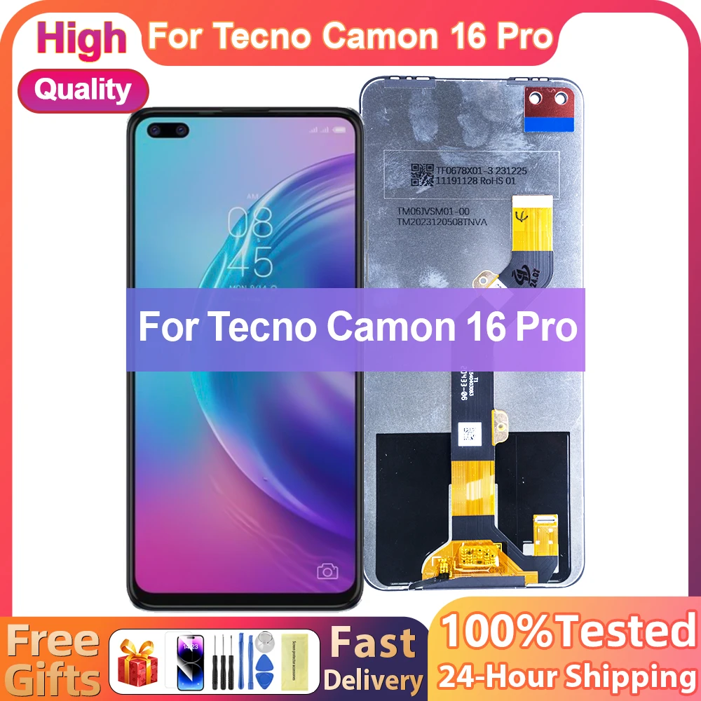 100% Tested LCD For Tecno Camon 16 Pro CE8 Screen Touch Screen Assembly Digitizer Replacement For Tecno Camon 16 Pro Display LCD