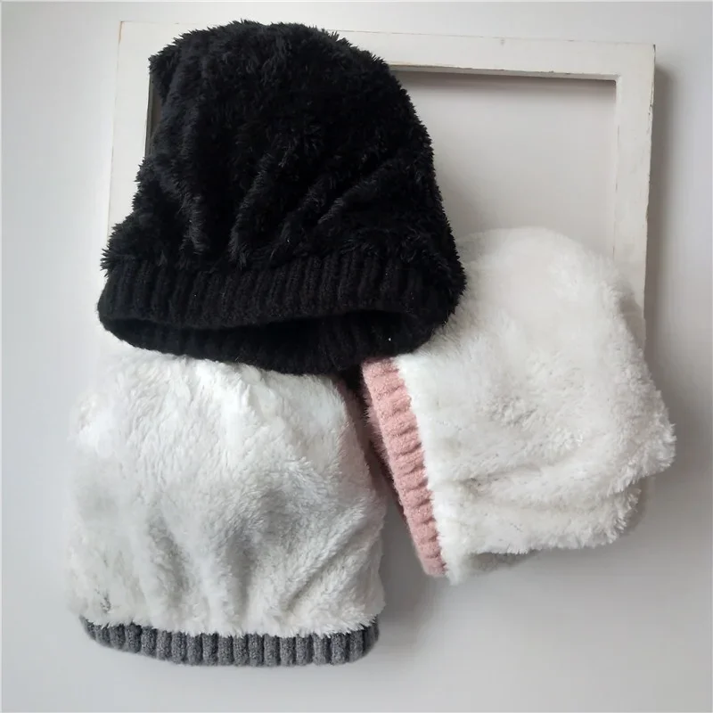 Winter Real Rabbit Fur Pom Pom Hat Women Ladies Wool Knitted Cap With Big Fluffy Fur Pompom Beanie Hat