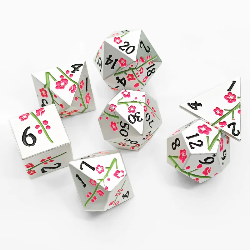 

7Pcs/set Foreign Trade New Product Metal Solid Flower Polyhedral Dice Board Game Dice