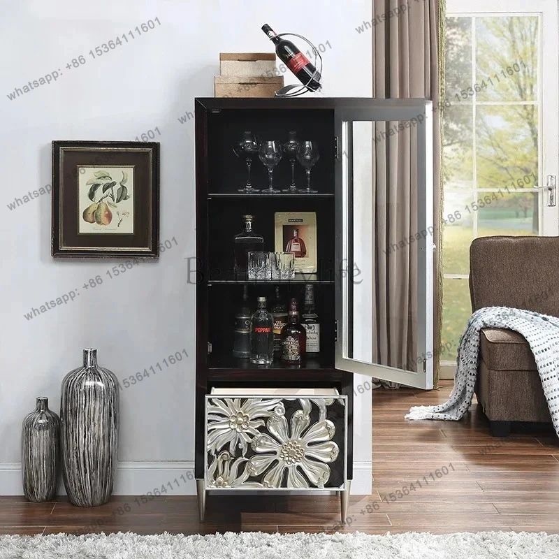 Szafka na wino w stylu lekkiego luksusu yj7, do salonu, przyścienna, szafka boczna do jadalni, szafka na wino z litego drewna.