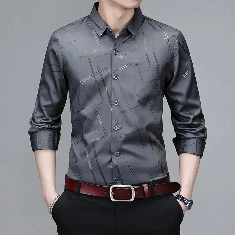 

Men's Casual and Fashionable Long Sleeved Printed Shirt, Non Ironing and Wrinkle Resistant Business Top