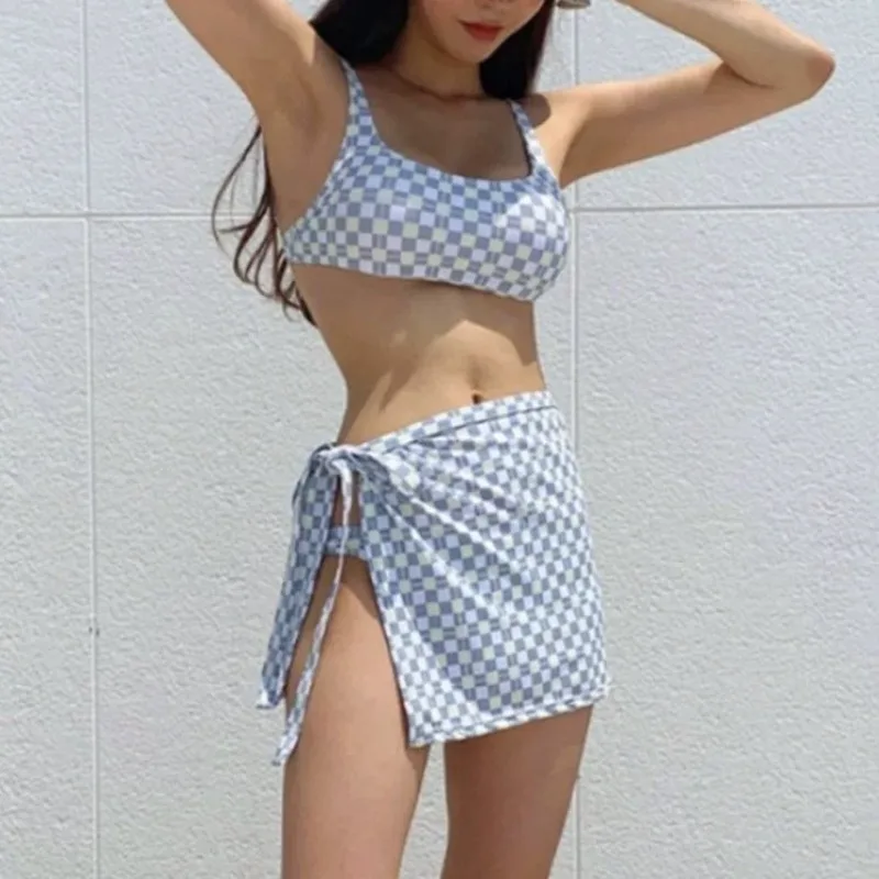 ​ ​ Conjunto de biquíni feminino vestido de tiras maiô sexy primavera quente 3 pçs cobrir terno de natação trio em camadas spa férias banho ​ ​