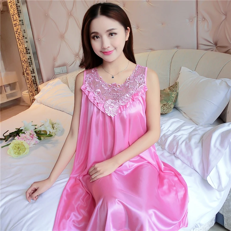 Plus Size XXXXL Women Silk Chemise Long Nightie Nightwear Lingerie Nightdress Sleepwear Dress Champagne Nightgowns Wedding Bride