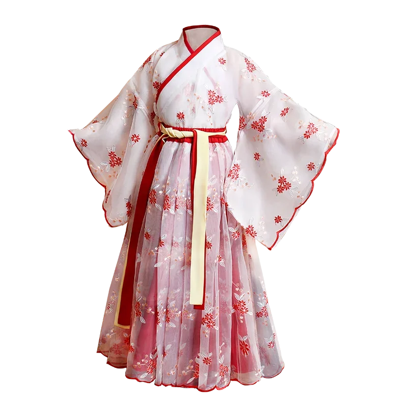 Chinese silk dress Girls Girls Children Kimono China Tradional Vintage ancient ethnic dress Dance costume cosplay Hanfu set