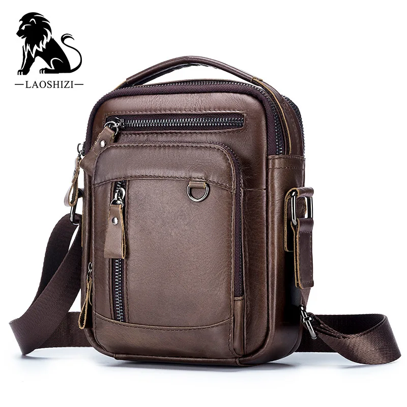 Laoshizi high-end masculino de luxo couro bolsa de ombro lazer negócios crossbody sacos de grande capacidade multifuncional masculino bolsa