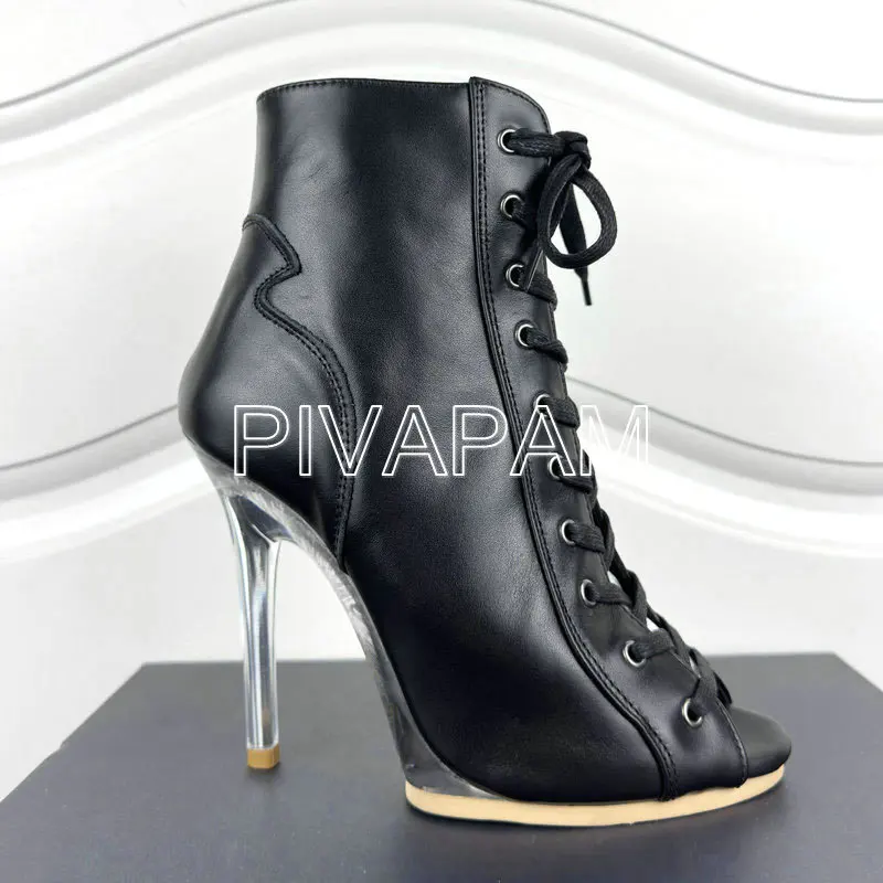 

Women Genuine Leather Dance Heels Sexy Black Brown Pumps Shoes Crystal Heel Jazz Dance Shoes Lace Up High Heels Summer Boots