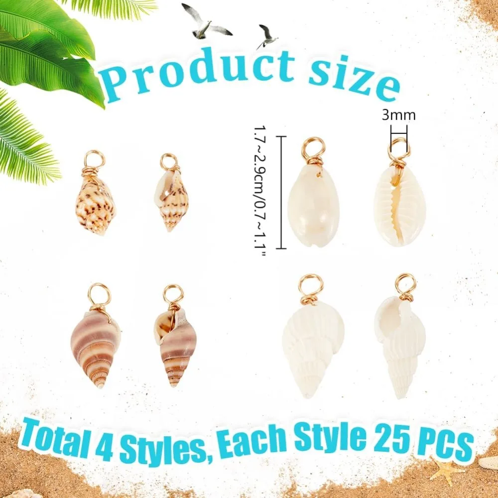 100 قطعة 4 أنماط قذيفة الطبيعية Charms المعلقات الصدف ربط ل قلادة سوار صنع المجوهرات محارة قذيفة موصلات عدة