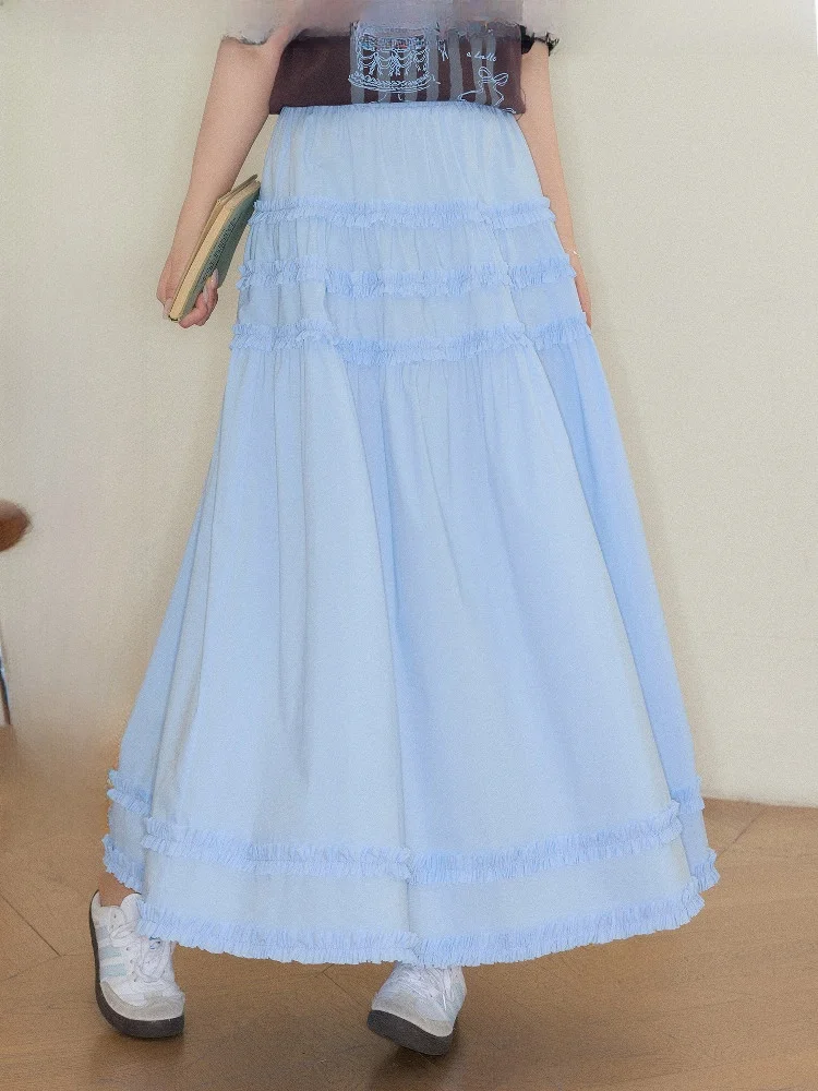 

Юбка больших размеров с рюшами и пэчворком от Jululook, летняя, из хлопковой смесовой эластичной ткани, для фигуры типа «груша» и прямого силуэта.