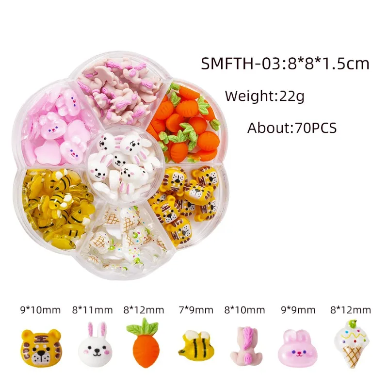 

New 7-grid Plum Blossom Storage Box Nail Art Accessories Mixed New Cartoon Box Set Bee Cute Bear Cone DIY Nail Accessories