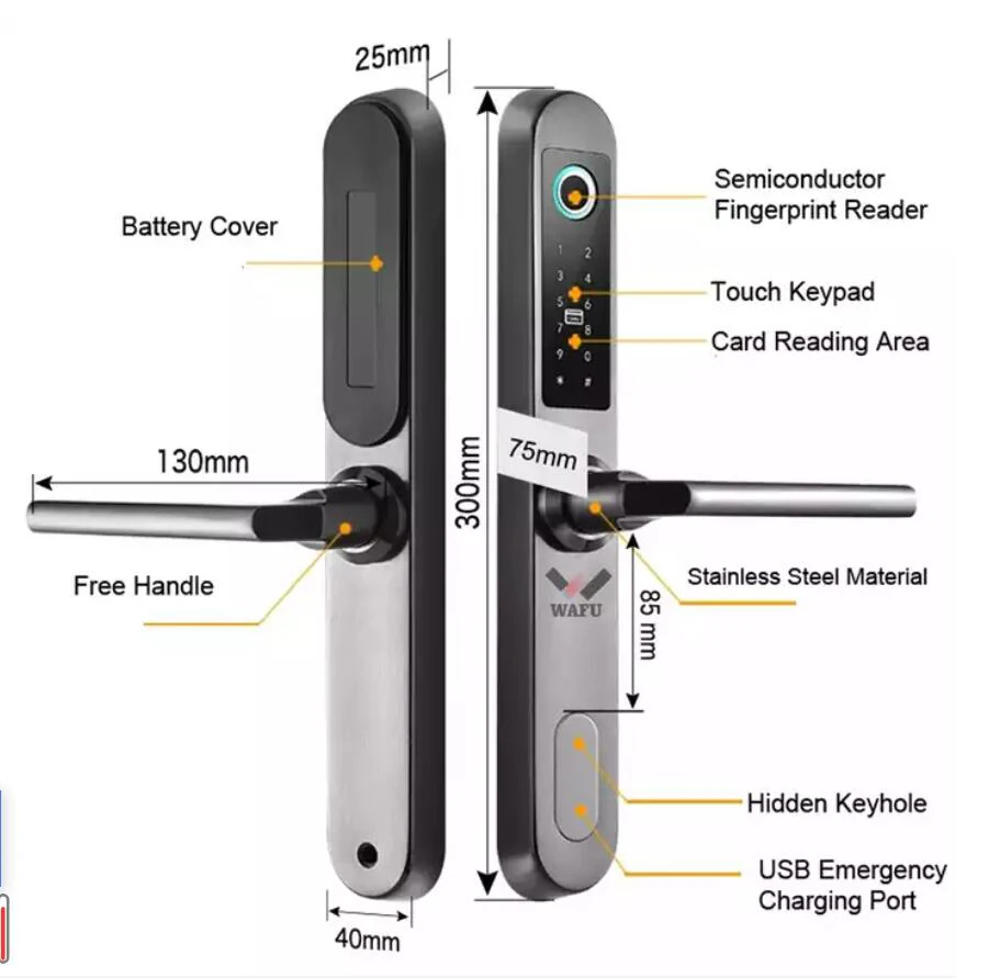 Waterproof Biometric Fingerprint Aluminum Handle DoorLock Electronic Smart RFID Card Code Lock For Metal Glass Door