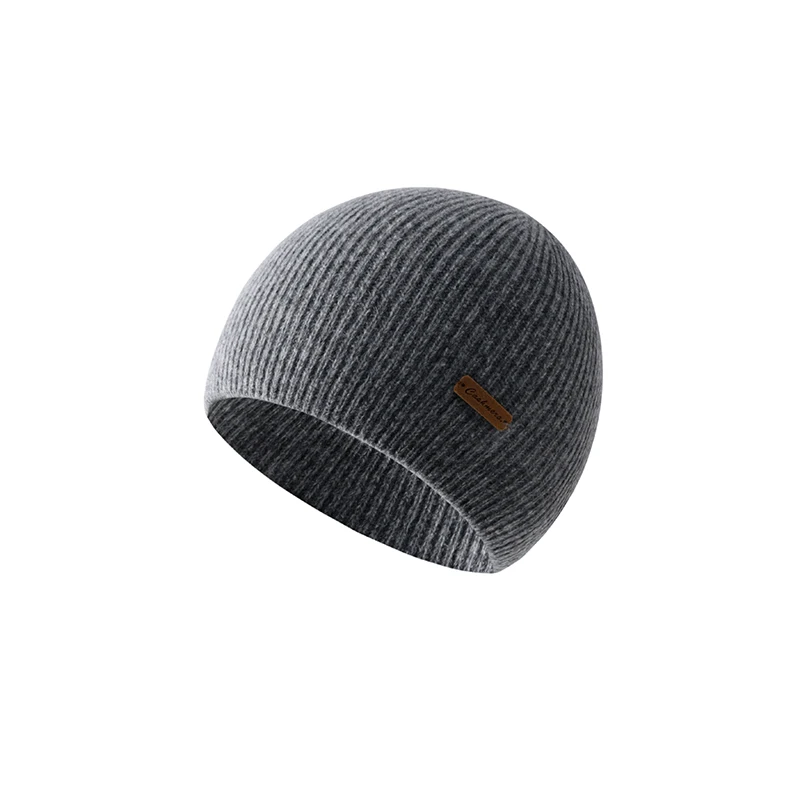Autumn Winter New Men's 100% Pure Fine Cashmere Warm Hat Striped Cold-Proof Elastic Ear Protection Hat Solid Color Versatile Hat