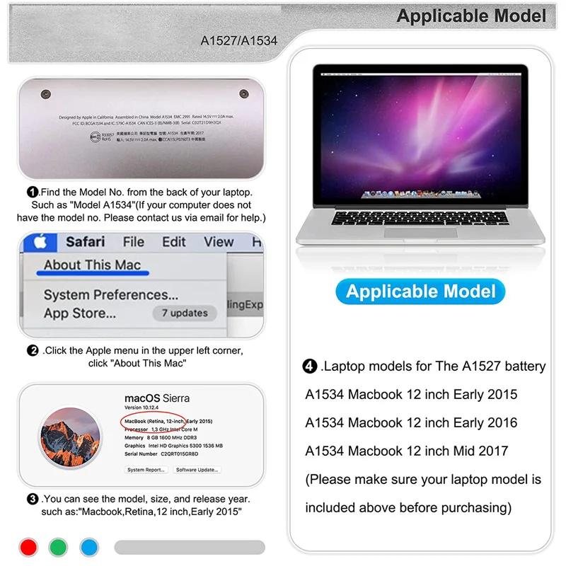 Imagem -06 - Jgtm-bateria do Portátil para Macbook 7.6v A1534 A1527 A1705 12 em Retina Emc 2746 2991 3099 Mnyg2 Início de 2023 Início de 2023 Meados de 2023