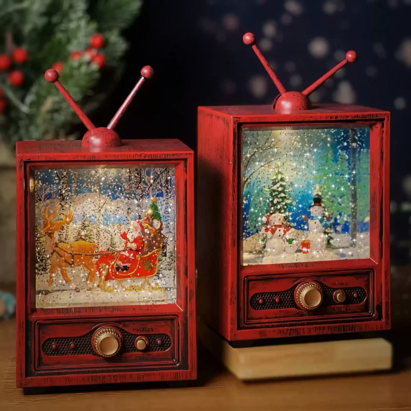 Christmas gifts for children on Christmas Eve, TV music box, drifting snow lights, atmosphere decoration ornaments