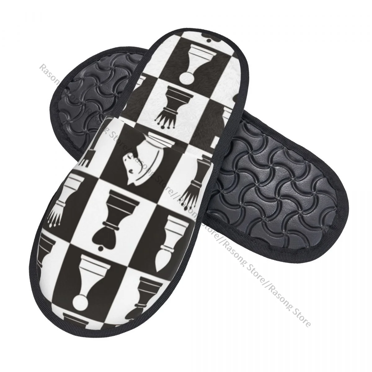 Sandal dalam ruangan mewah, sandal selop dalam ruangan catur, sepatu di papan, SEPATU lembut hangat, alas kaki rumah musim gugur musim dingin