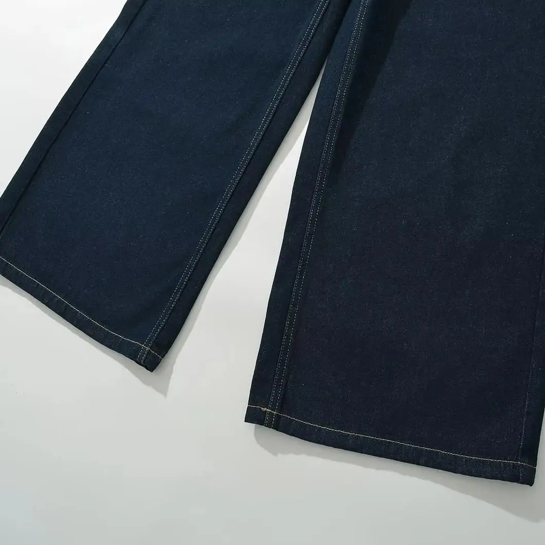 الأمريكية الرجعية منخفضة الخصر اللون الأصلي واسعة الساق الجينز المرأة فضفاضة التخسيس ثنى مستقيم عارضة السراويل الطويلة العصرية #4