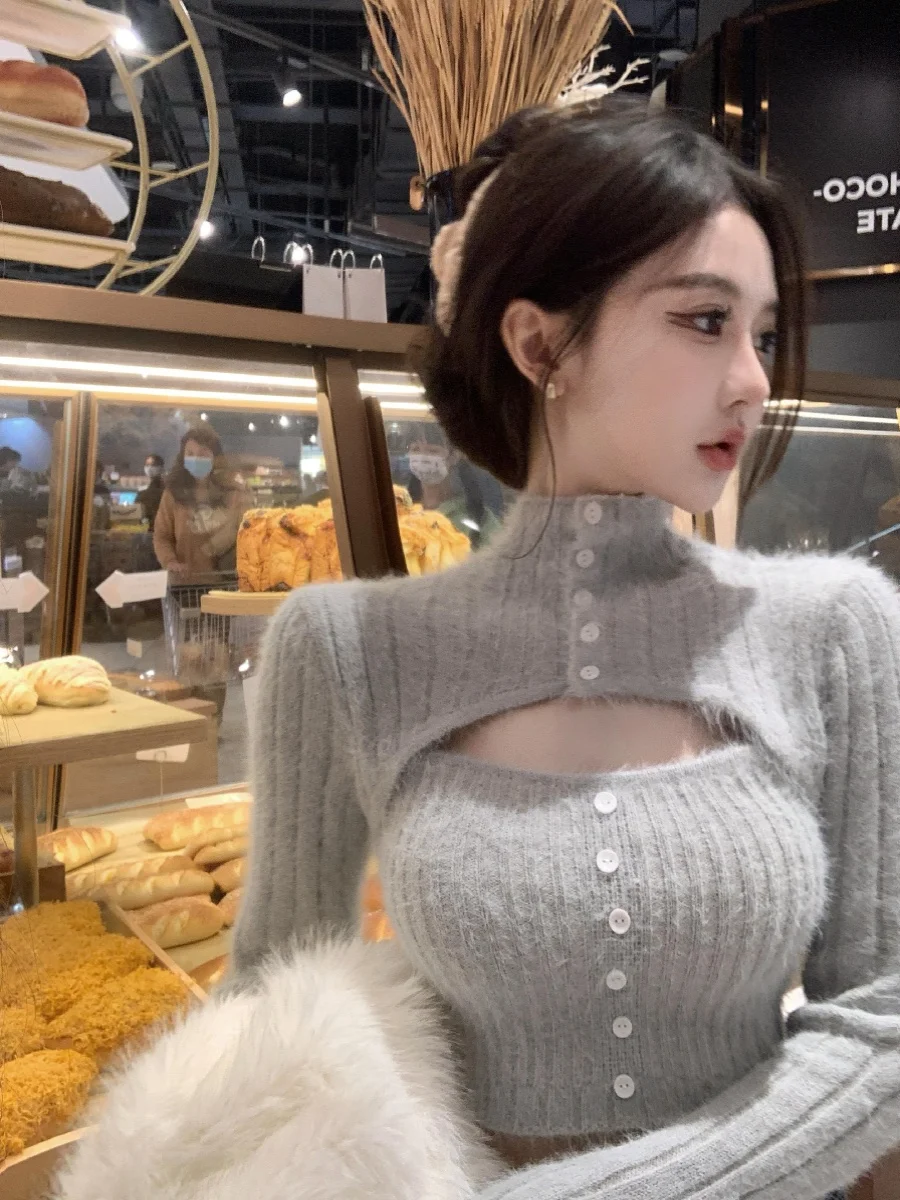 

Korean Sle High Collar ort Sweater Women's Autumn Winter Pure Color Sexy ort Inner Wear Base irt Design Sense