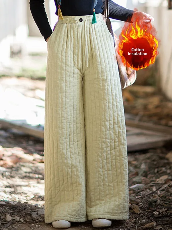 Calças de Aodão Retro Zen com Costura ssa e Pernas Largas, Tamanho ande, Calças Artísticas de Aodão Quentes para Mul...