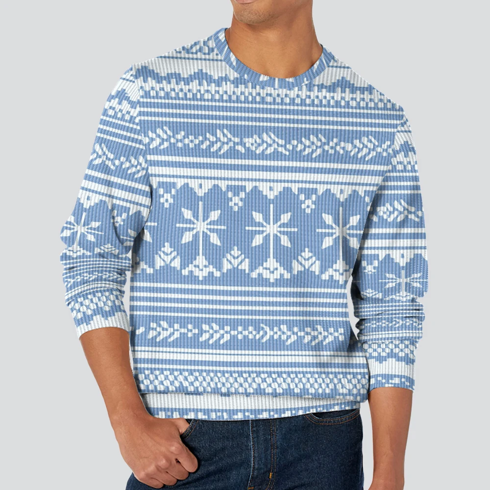 New autumn and winter fashionable sweater with baby blue print warm men's and women's styles