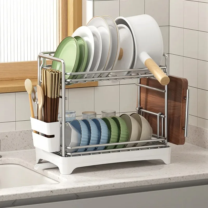 304 Stainless Steel Dishes Drain Rack Household Countertop Multifunctional Sink Storage Water Filtration Kitchen Shelf Dishes