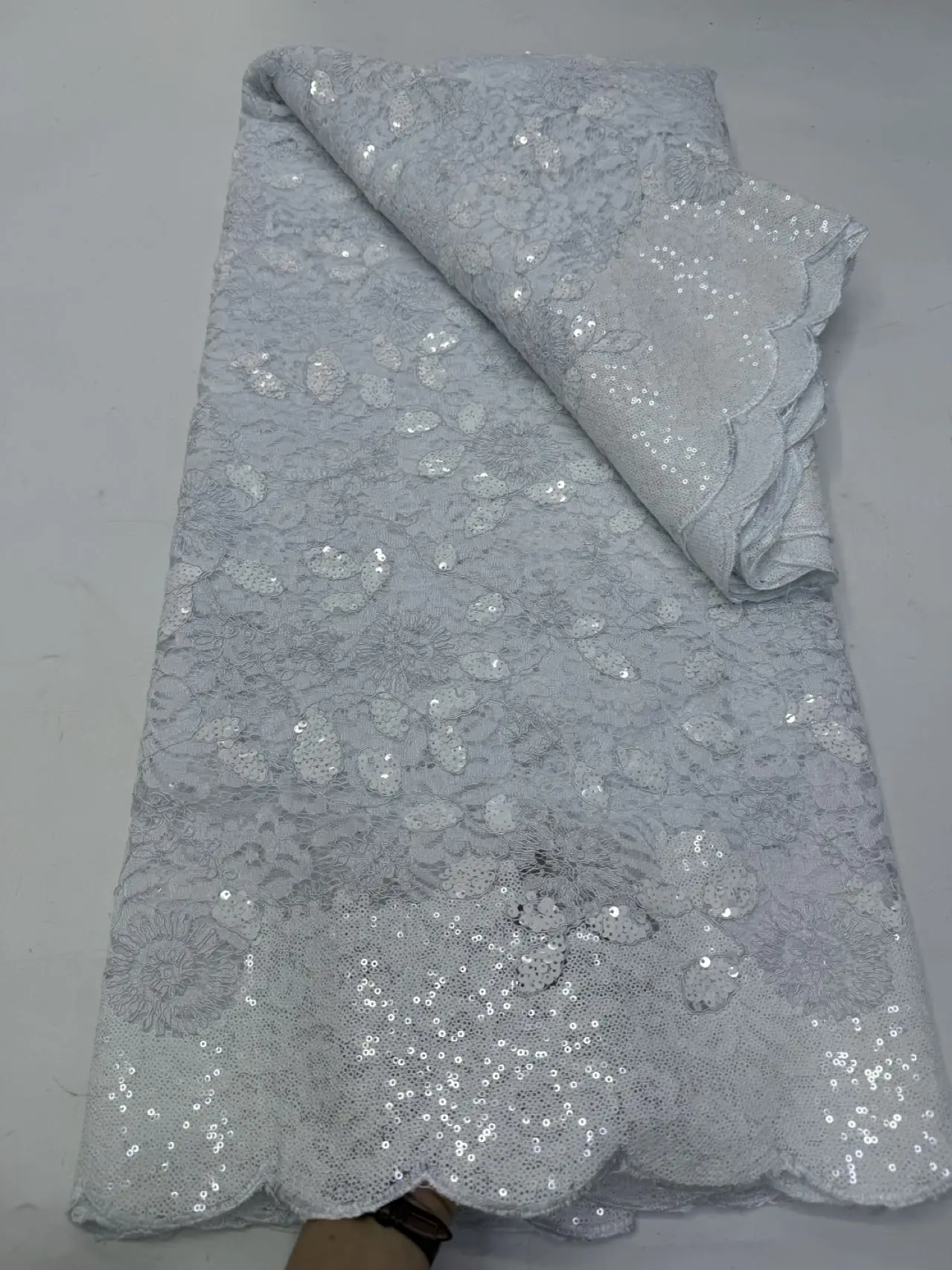 2026 Latest African Nigerian Tulle Lace Fabric Guipure Embroidery Sequins High Quality for Sewing Dresses 5Yards JY531 image 3