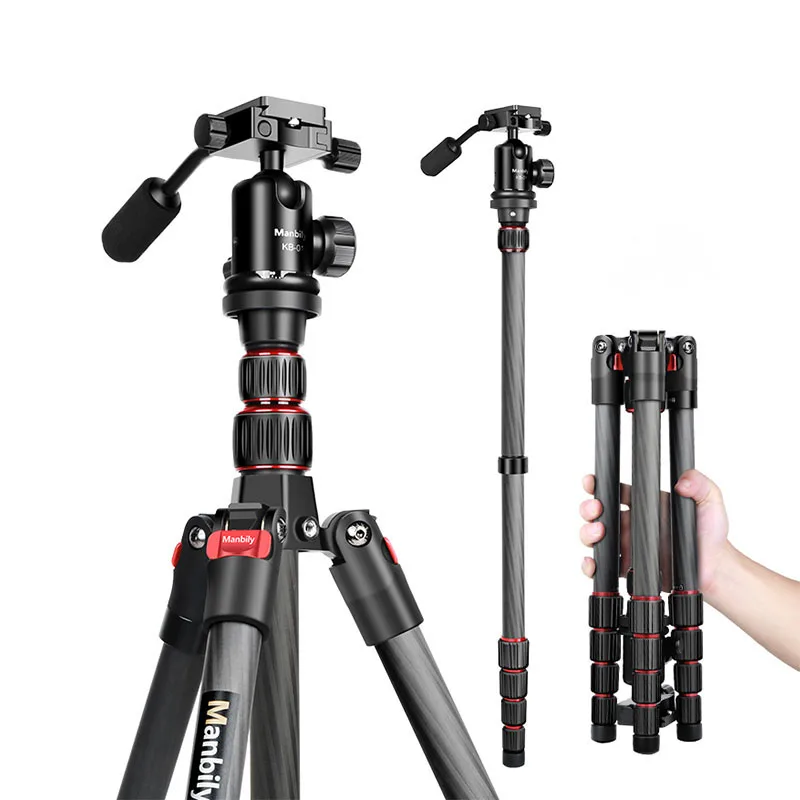 Manbily EP-255C Carbon Fiber Camera Tripod Lightweight Portable Tripods Max.Load 10kg with Ball Head for Canon Sony Nikon