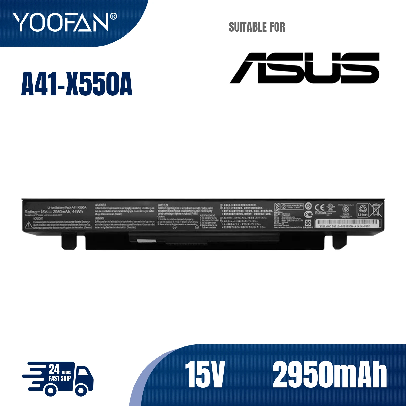 YOOFAN15V 2950mAh A41-X550A Laptop Battery for ASUS A41X550 X450 X550 X550C X550B X550V X450C X550CA X452EA X452C Y581C Y481C