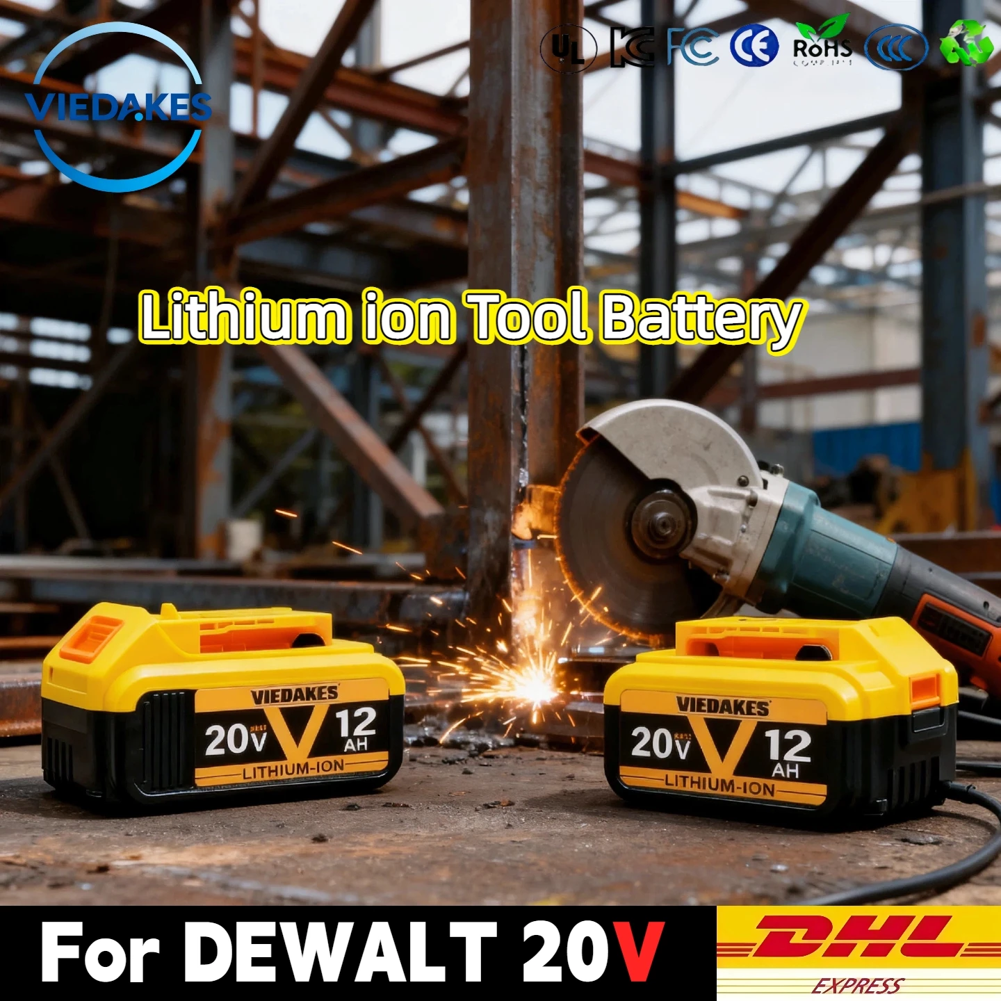 

12.0Ah 20V Lithium Battery - Premium Replacement for Dewalt 20V Battery DCB205 DCB206, Compatible for Dewalt Saw & Grinder