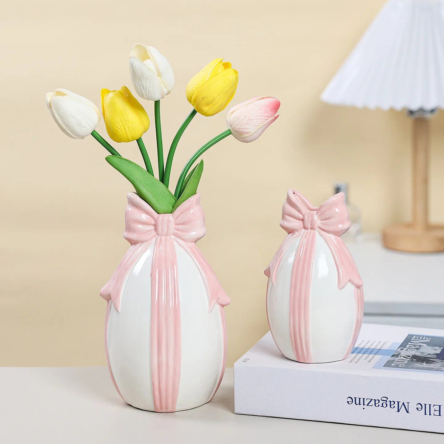 Classic White Ceramic Bow Vase Home Decoration Flower Arrangement Vessel Living Room Desktop Ornament for House Decoration Vase