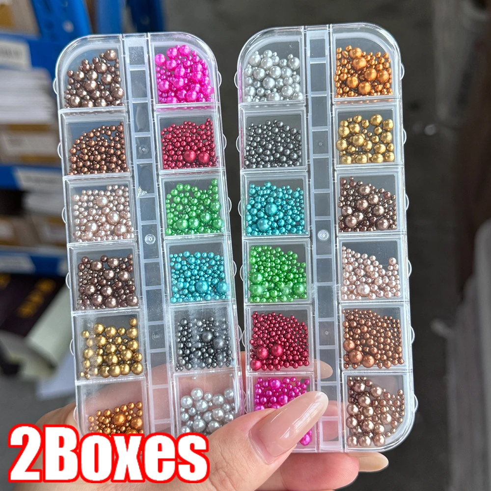 

2-Boxes Christmas Pearl Nail Art Charms 3D Colorful Beads Xmas Nail Rhinestone Jewelry Mixed Caviar Ball Christmas Nail Accessor