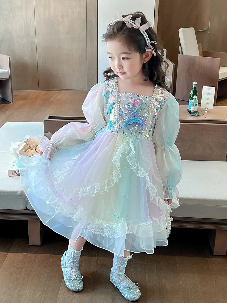 A Girls'  Autumn New Style Mermaid Sequin High-End Princess Dress