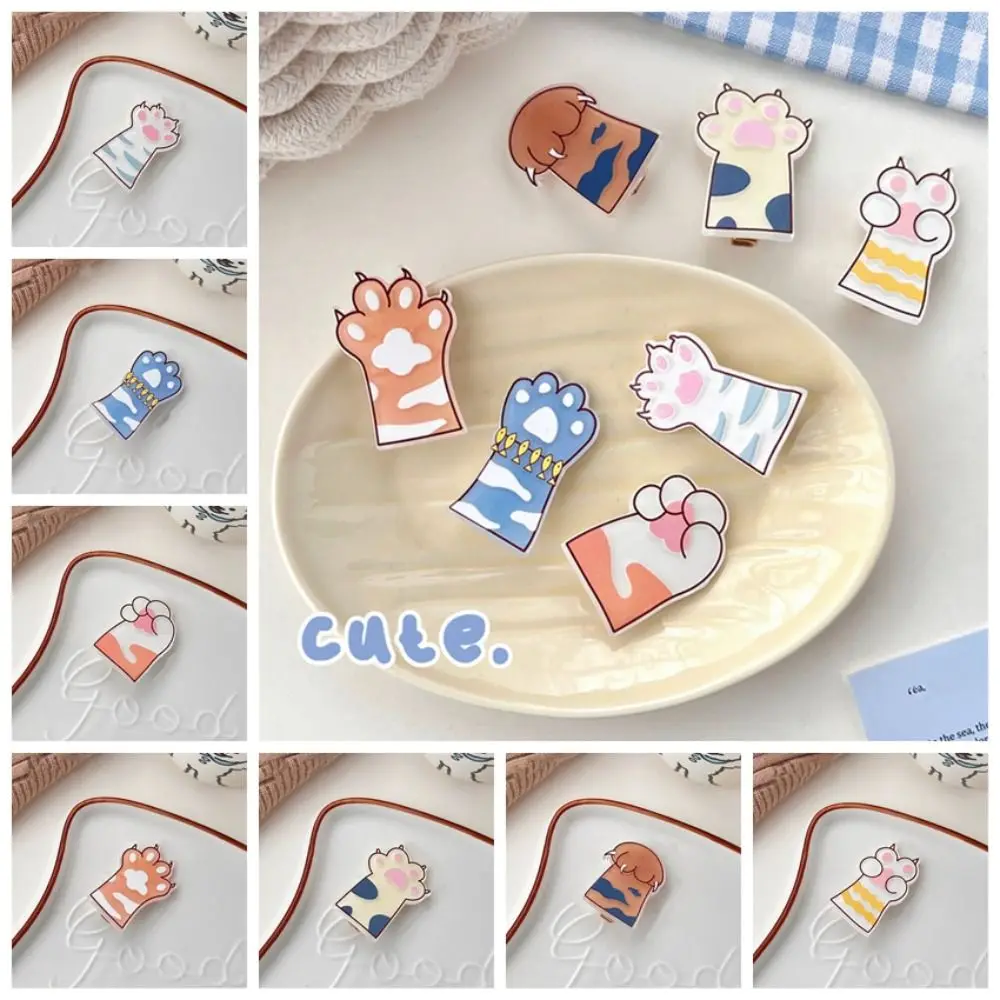 Fashion Stripe Cat Paw Hair Clip Fish Candy Color Acrylic Duckbill Clip Barrettes Korean Style Children Hairpin Party