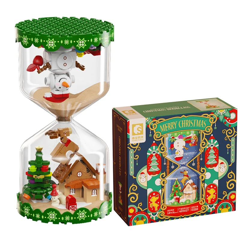 Criativo Natal Blocos de Construção, Ampulheta, Modelo boneco de neve, Xmas Tree, Santa House, DIY Bricks Brinquedos, Crianças, Presentes Adultos