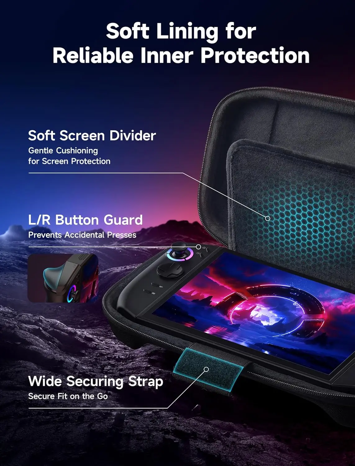 JSAUX Slim Carrying Case for Legion Go & Go S & Go 2, Portable Hard Shell Pouch Bag Built-in Gaming Charger Dock Storage, BG0139