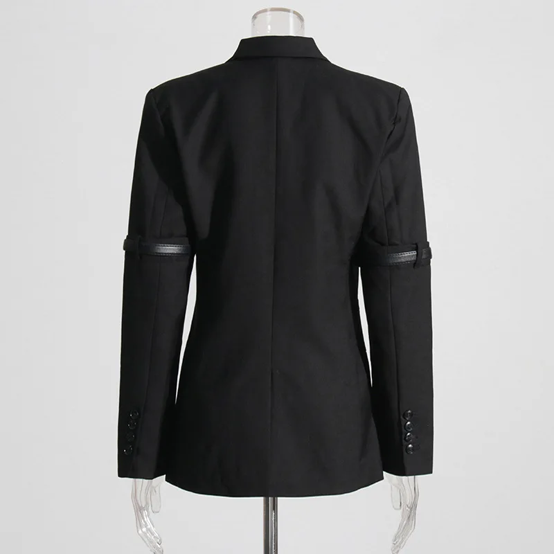 Hksh outono novo design feminino sentido blazer personalidade retalhos cinto decoração fino ajuste elegante moda alta rua casaco hk9048
