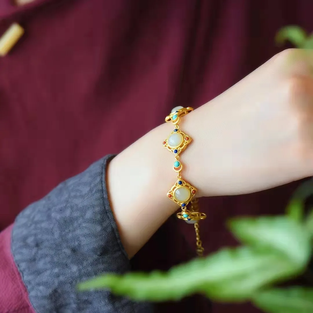 

Luxury Original 18k Gold Bracelet for Women Natural Jade Gemstone Bracelet for Party High Quality Jewelry Wedding Bijoux Femme